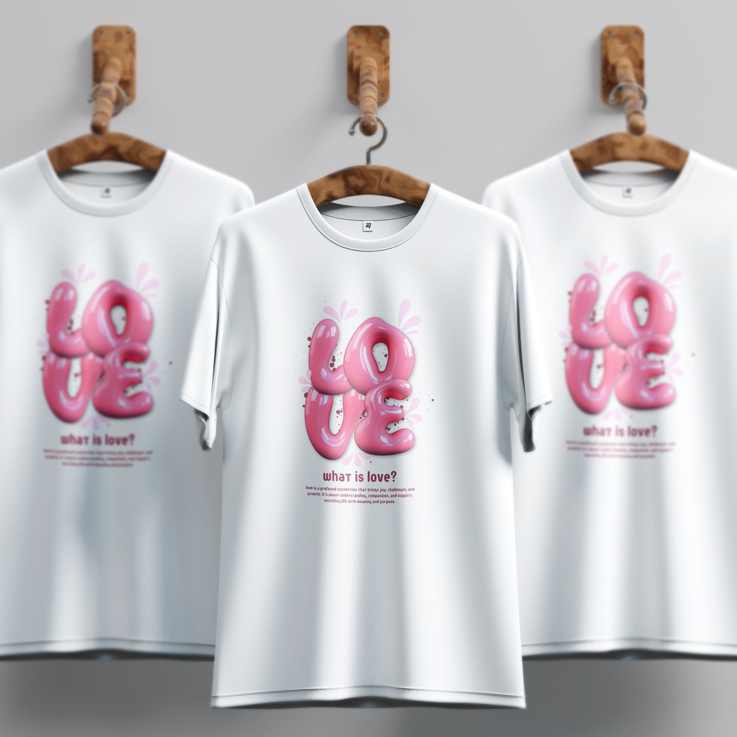 Unique 3d Love In Pink Colour Withe T-Shirt