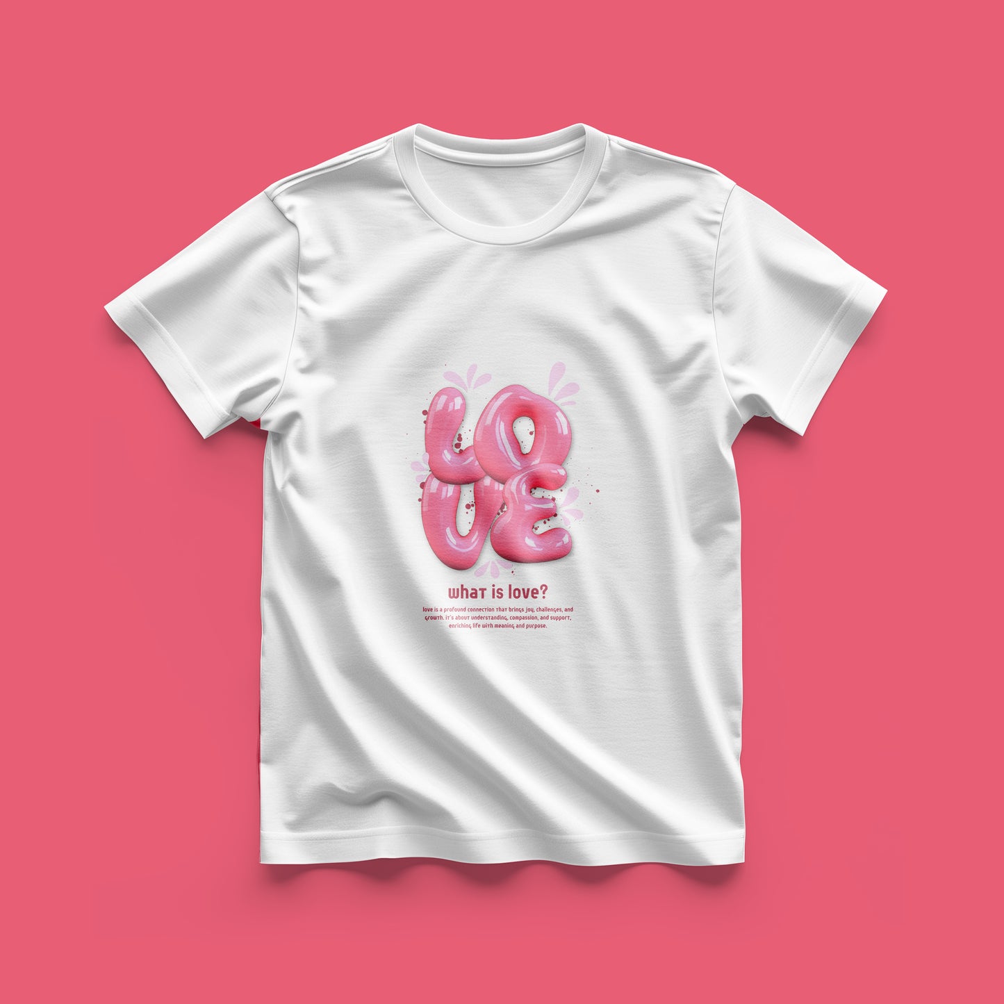 Unique 3d Love In Pink Colour Withe T-Shirt