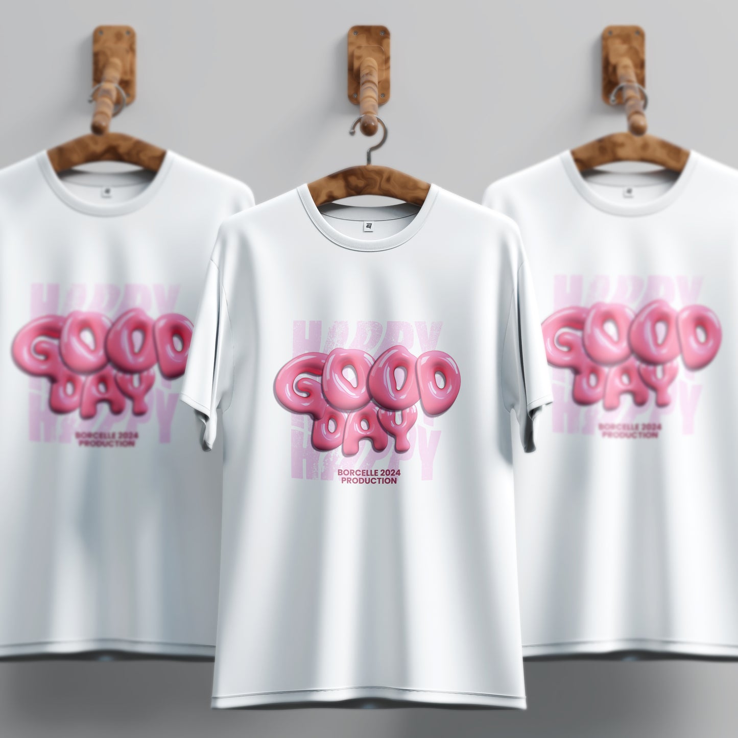 Unique 3d World Good Day In Pink Colour Withe T-Shirt