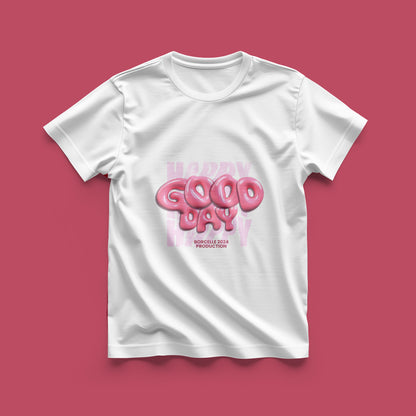 Unique 3d World Good Day In Pink Colour Withe T-Shirt