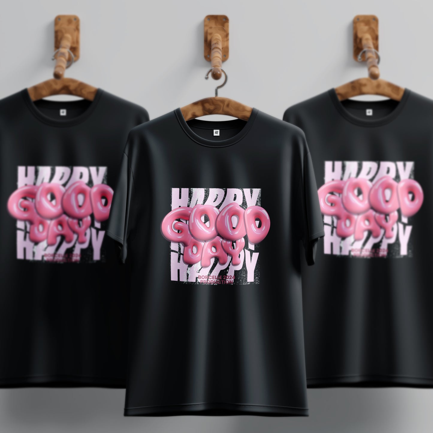 Unique 3d World Good Day In Pink Colour Withe T-Shirt
