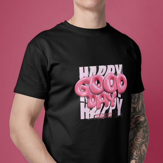 Unique 3d World Good Day In Pink Colour Withe T-Shirt